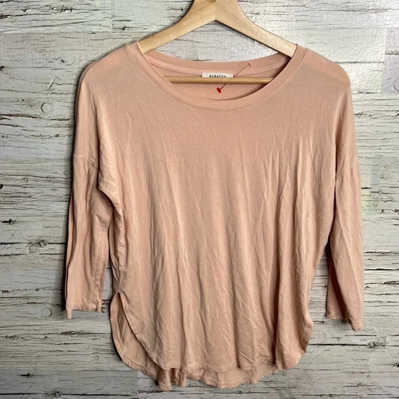 ARITZIA | BABATON Norris  T-Shirt Stretch Jersey Knit 3/4 Sleeve xs pink peach - Picture 1 of 8